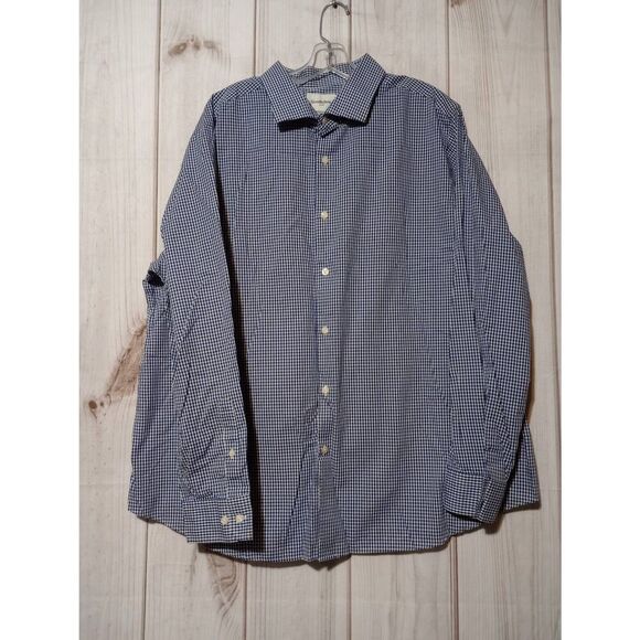GoodFellow Shirt Men's 2xb Blue Check Button Front Long Sleeve - Picture 1 of 8